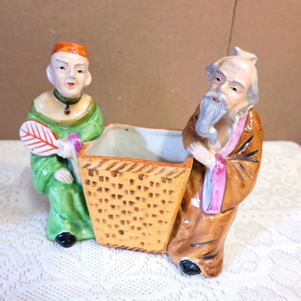 Vintage Ceramic Planter Chinese Wise Men